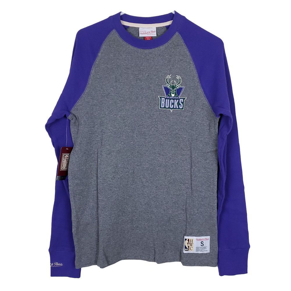 Milwaukee Bucks Mitchell & Ness NBA Small Longsleeve Shirt Gray Purple NWT